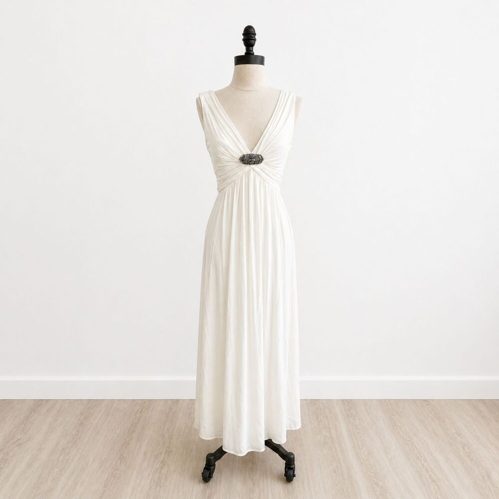 BCBG Max Azria White Grecian Y2K Maxi Dress XS Formal Prom Vintage Early 2000s
